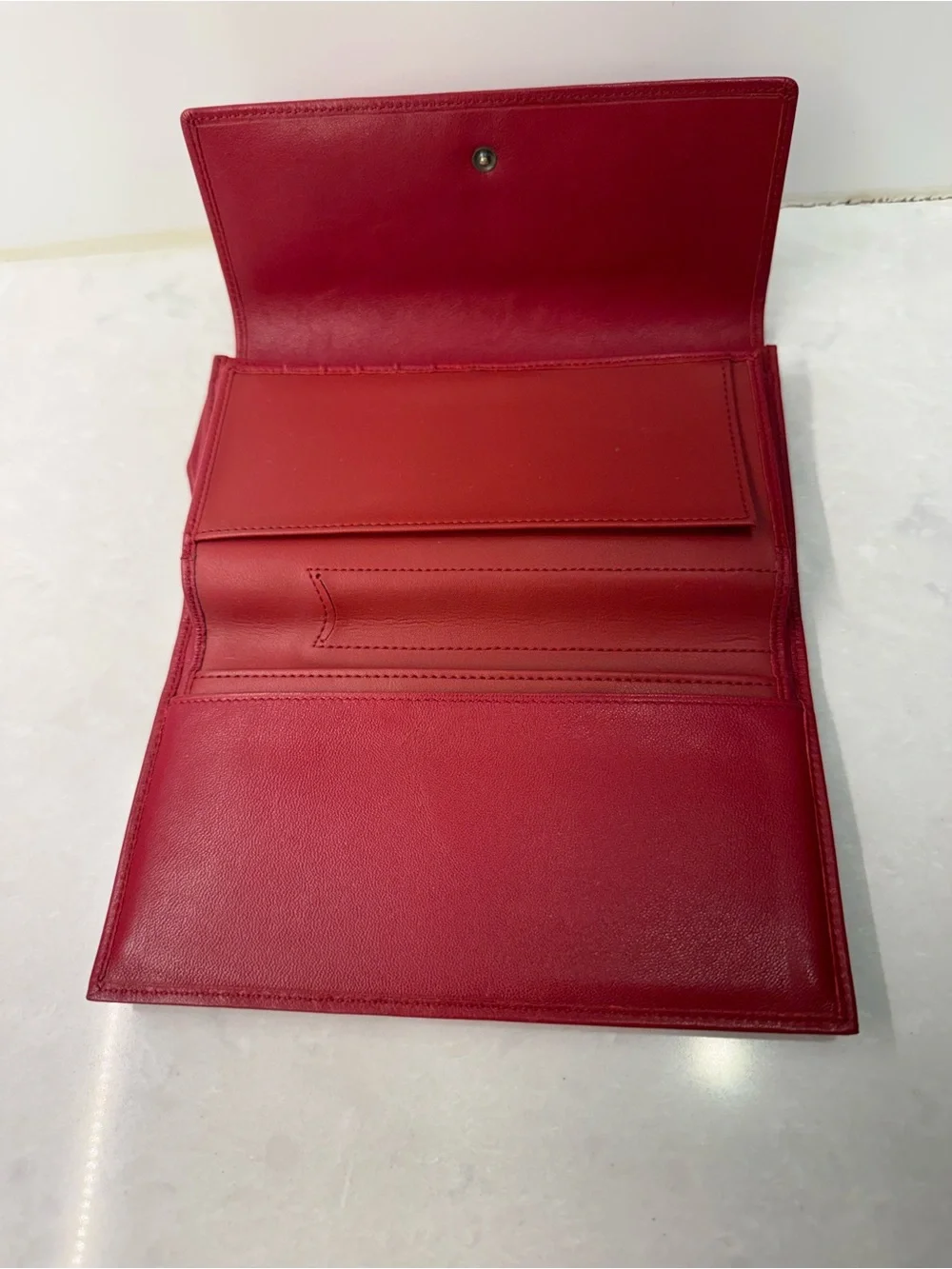 TUMI Red Leather Trifold Wallet w/ Checkbook Holder
